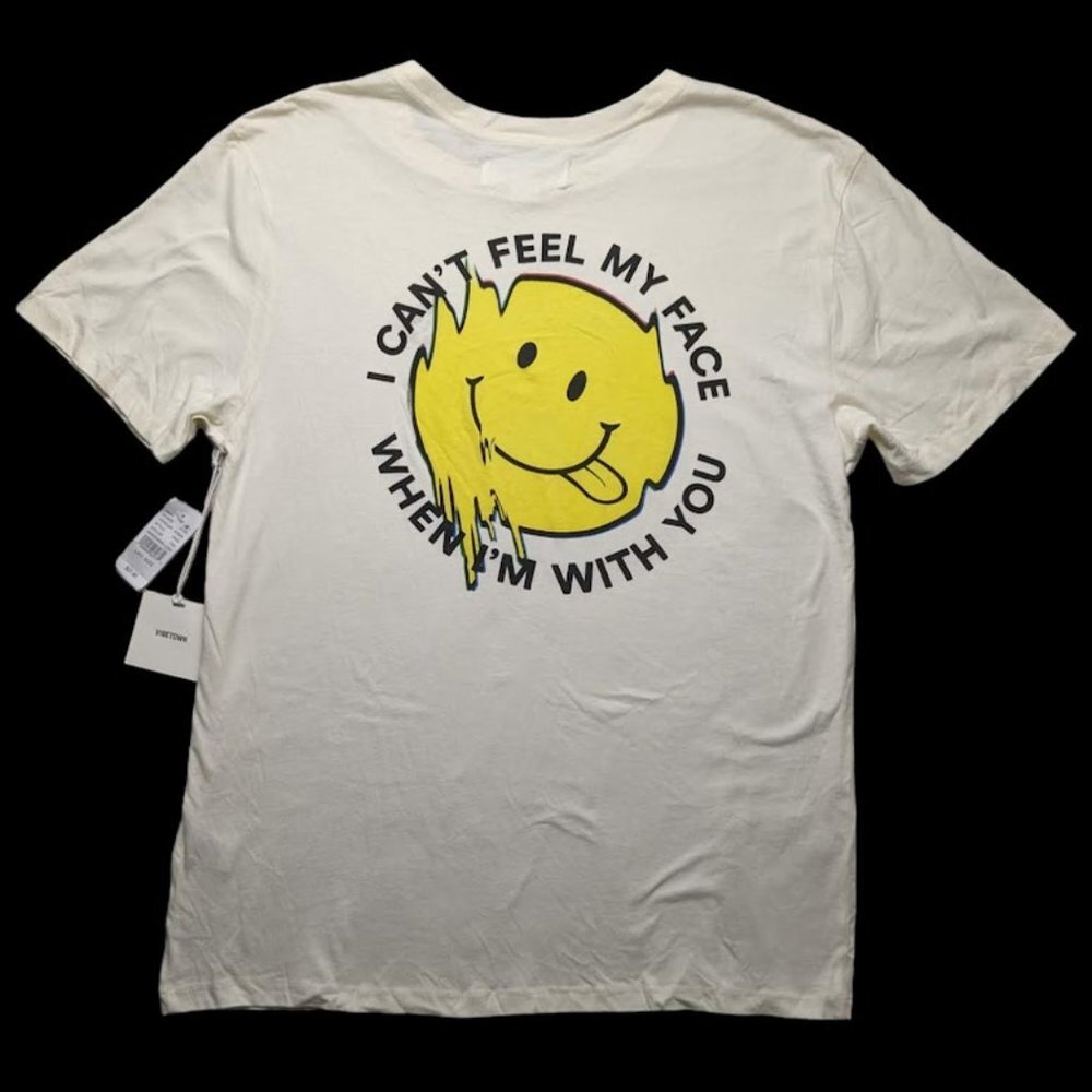 Vibetown t Shirt Men's Size L Ivory Crew Neck Graphic Skater Cotton V.CHILL NEW